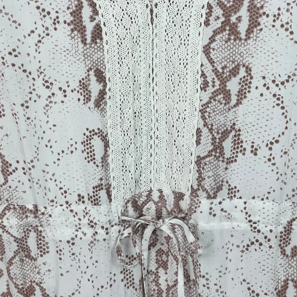 Surf Gypsy Top Women Small White Snakeskin Cover Up Drawstring Tassels Lace Trim
